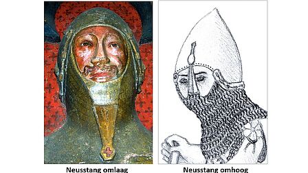 Stuk metaal van een helm om je neus te beschermen. 